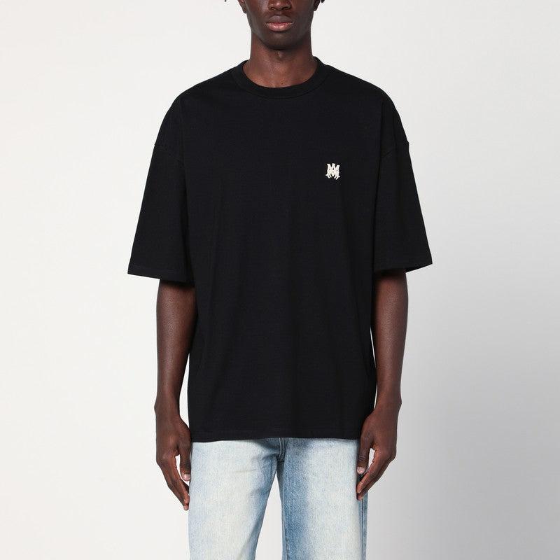 AMIRI Black Crewneck T-shirt With Logo Embroidery On The Front In Cotton Man Product Image