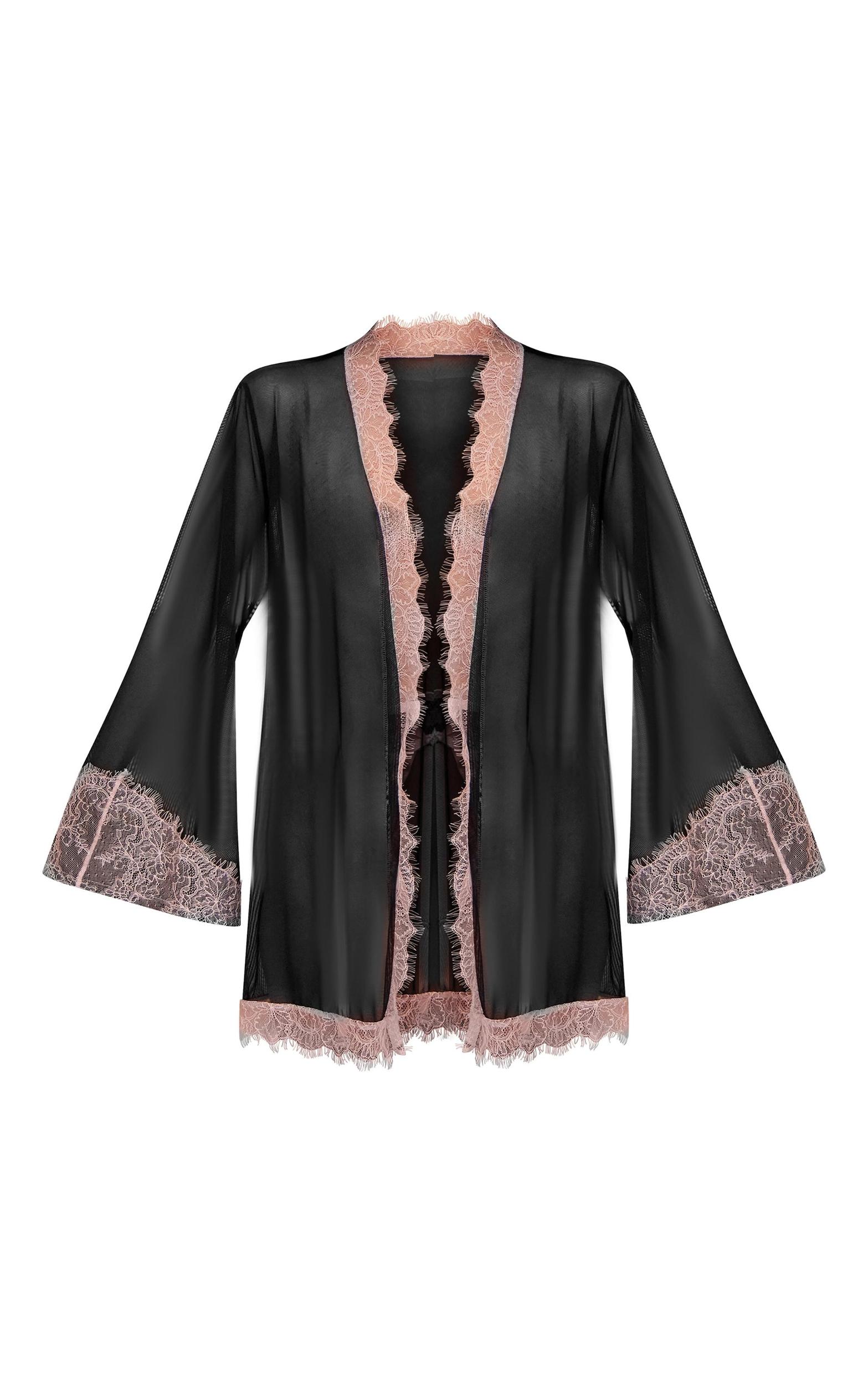 Black Mesh Contrast Eyelash Lace Robe Product Image