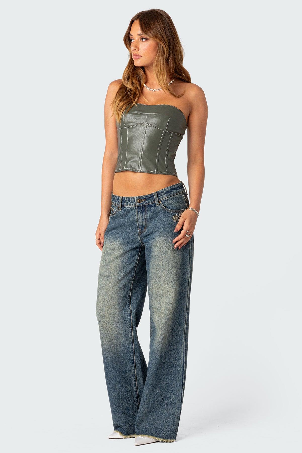 Moss Faux Leather Lace Up Corset Product Image