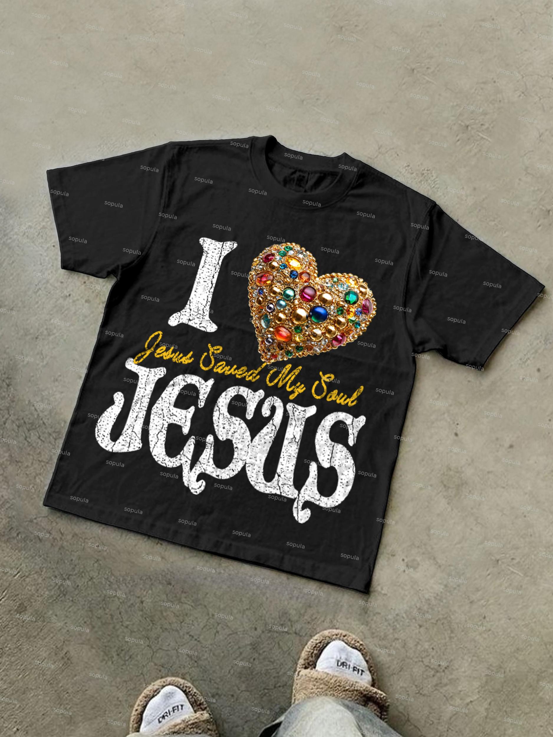 I Love Jesus Diamond Graphic Print Cotton T-shirt Product Image