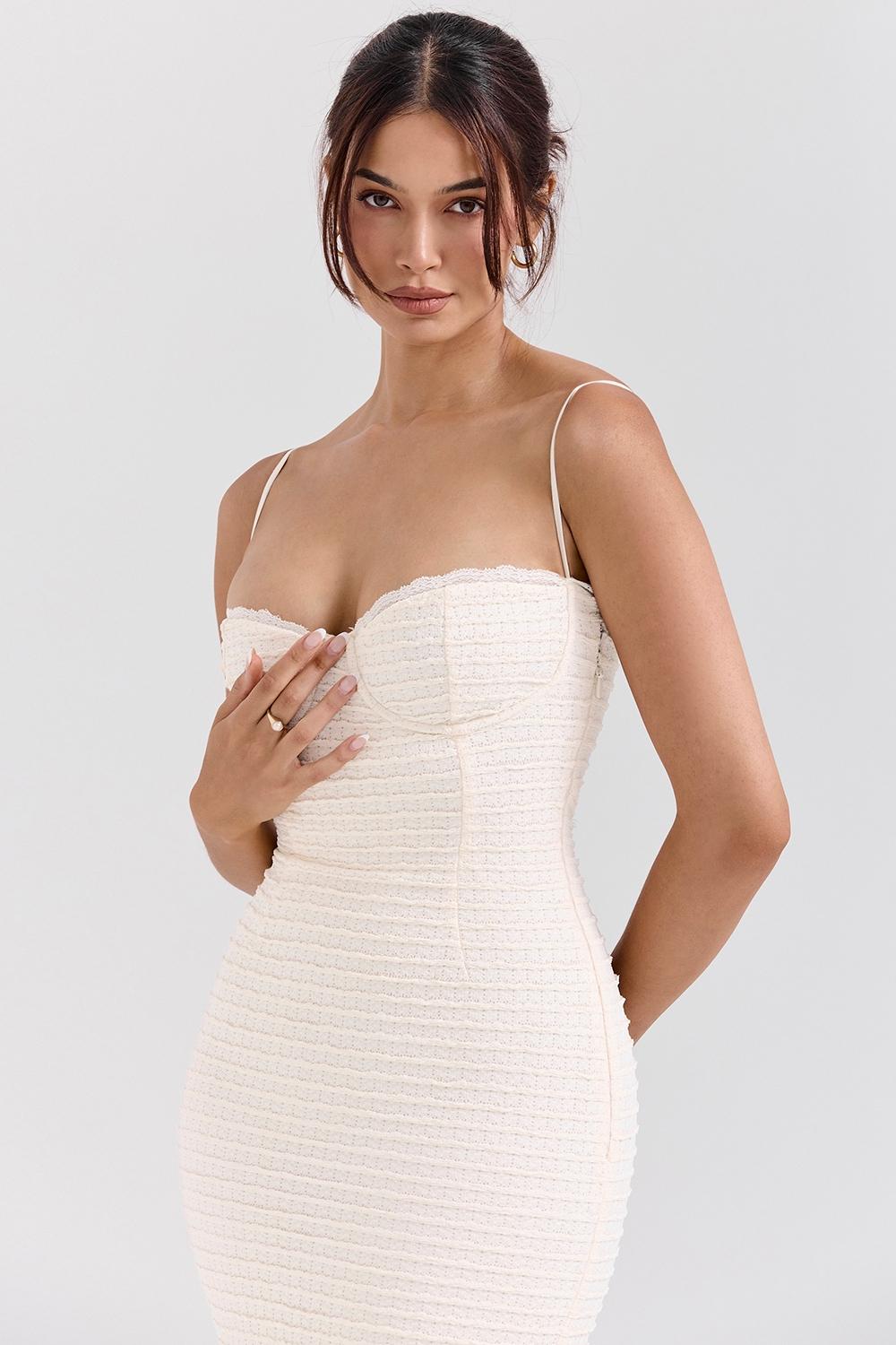 Elinor  cream tea frill lace midi dress Product Image