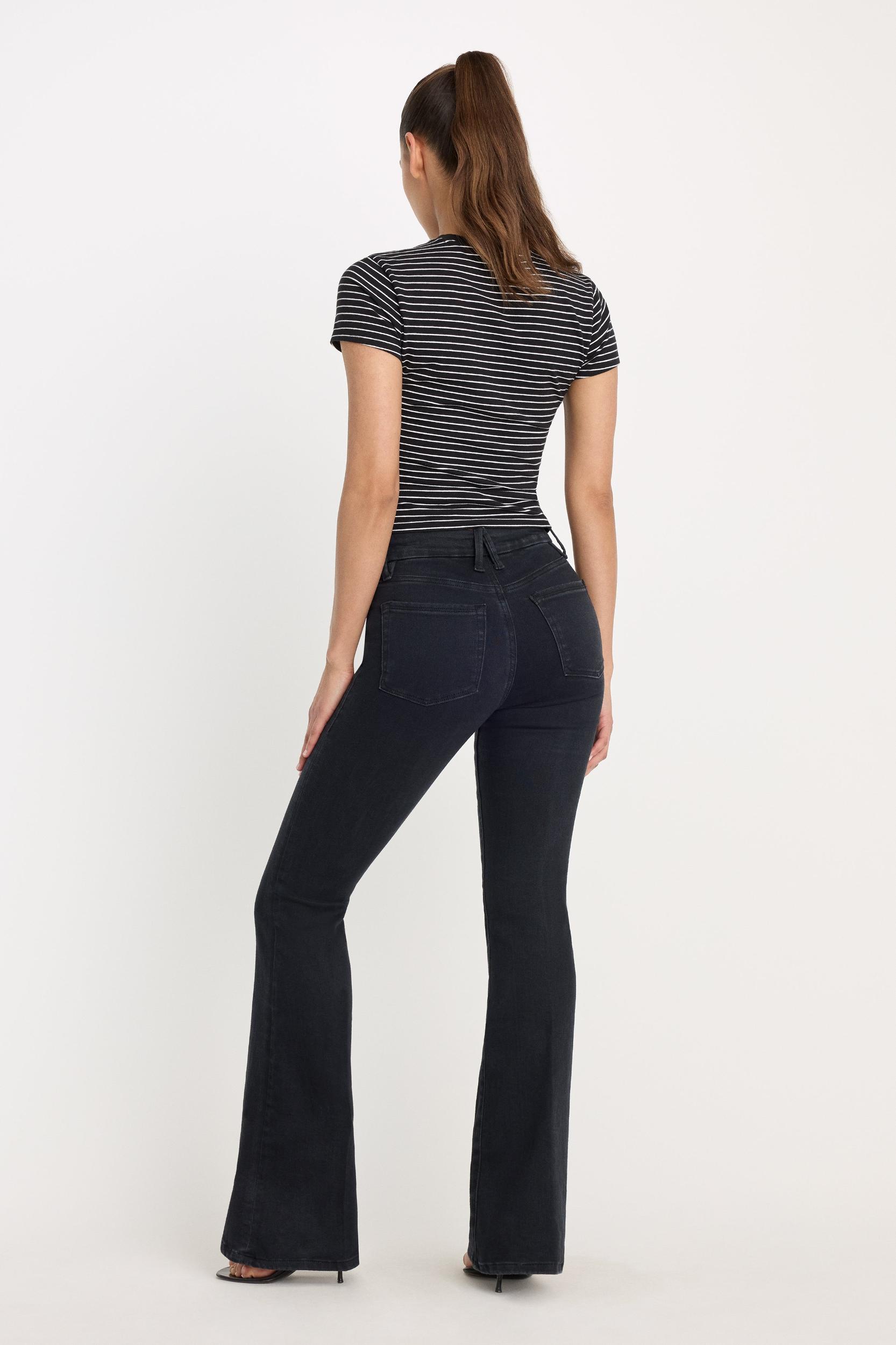 POWER STRETCH PULL-ON FLARE JEANS | BLACK001 Product Image