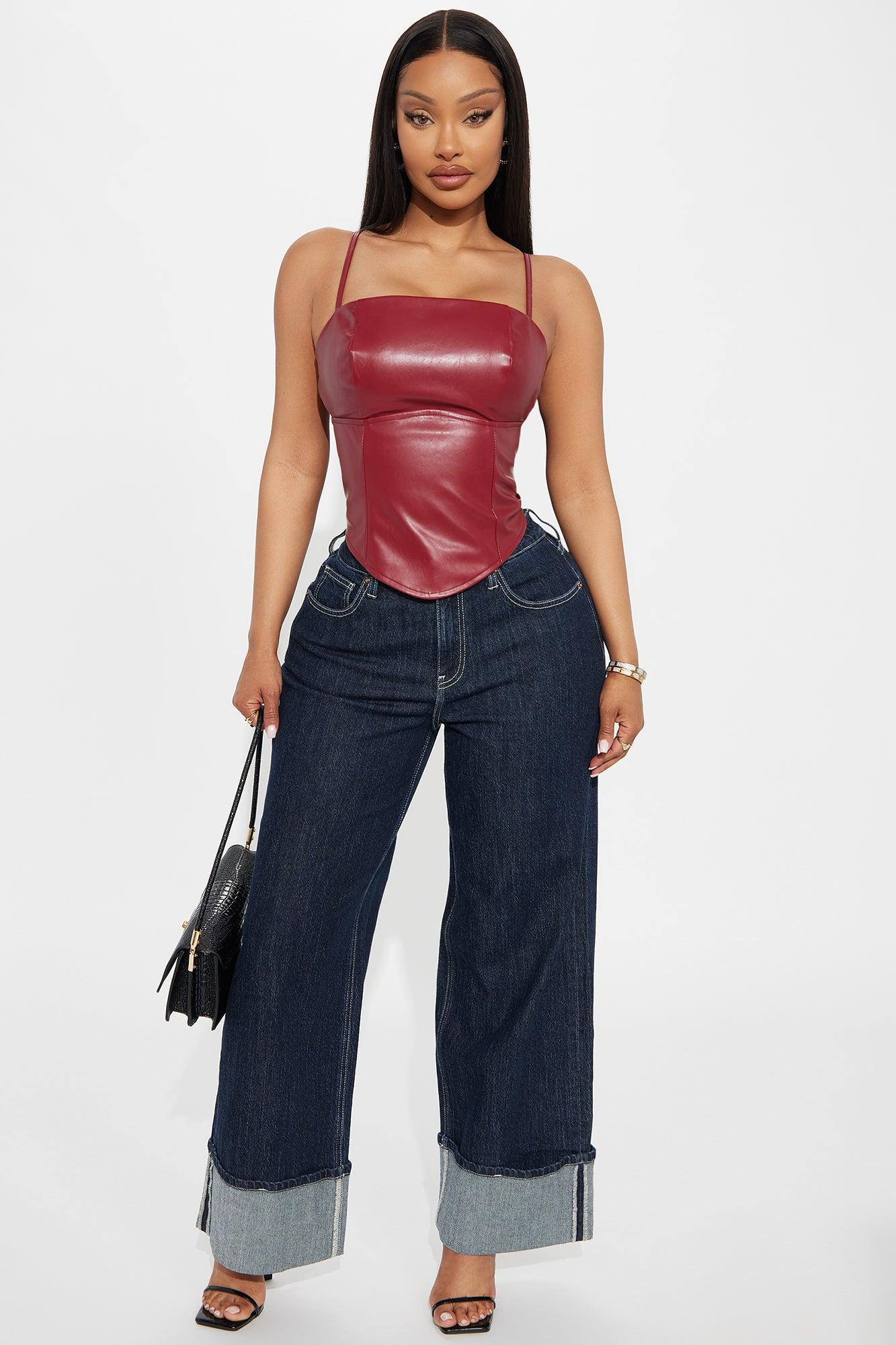 Surprise Me Faux Leather Cami Top - Burgundy Product Image