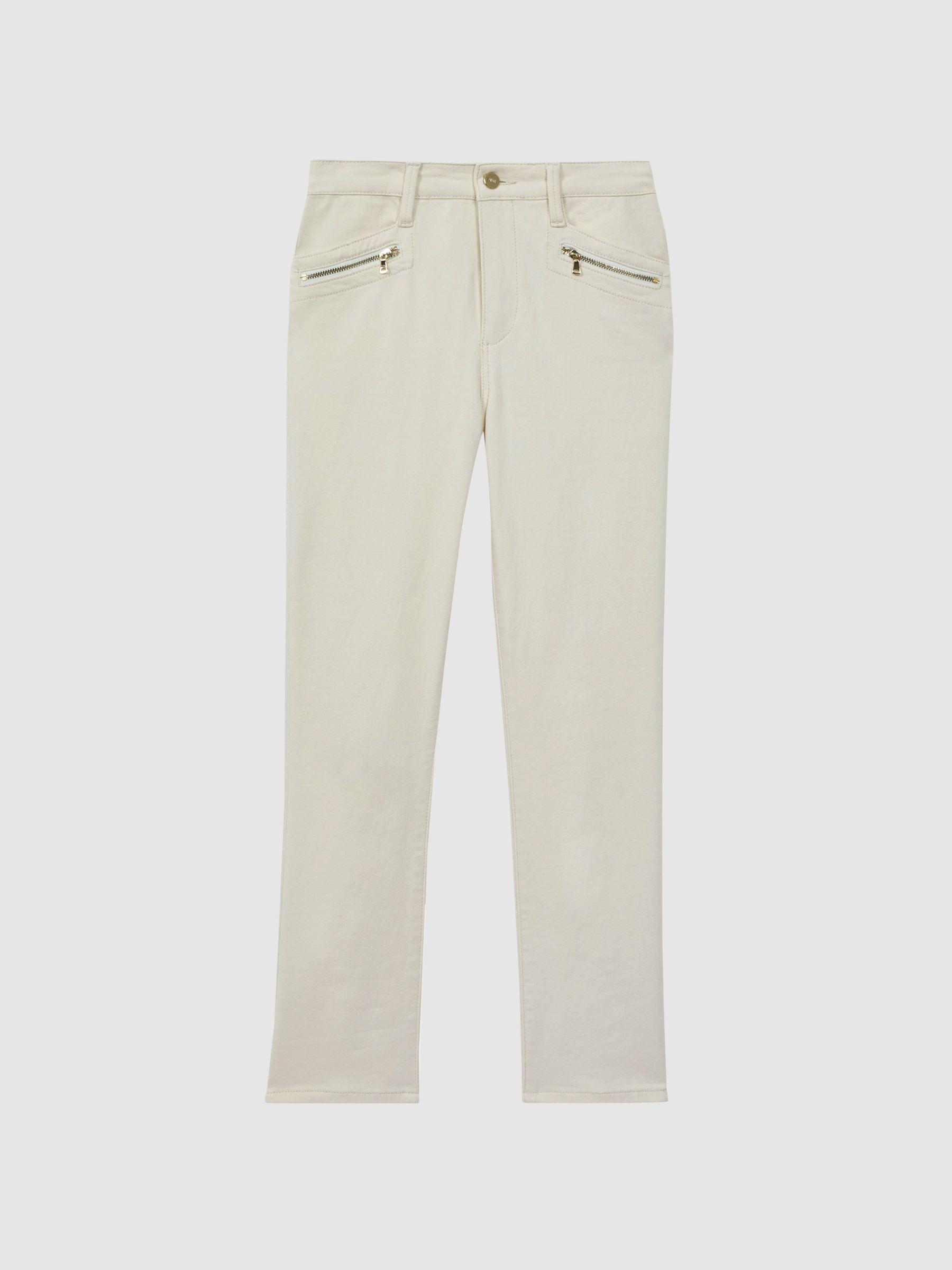 Paige High Rise Straight Leg Jeans in Ecru Product Image