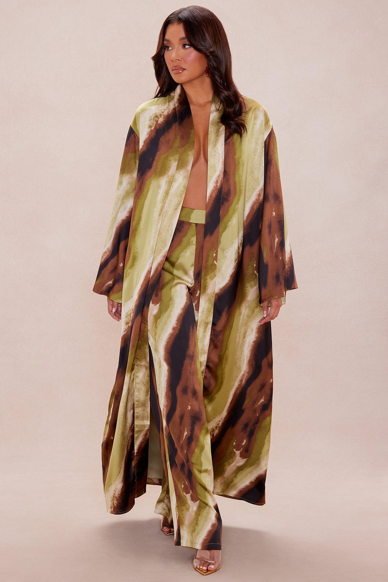 Rae Satin Kimono Set - Green/combo Female Product Image