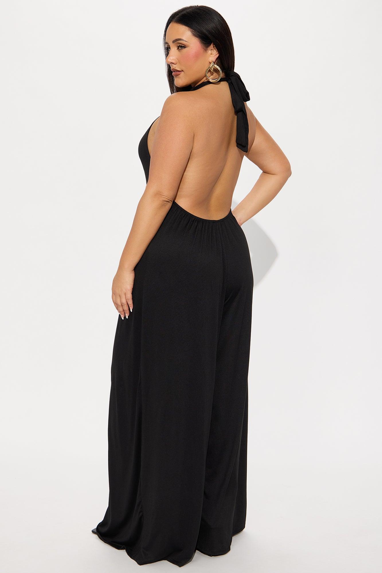 True Blossom Backless Jumpsuit - Black Product Image