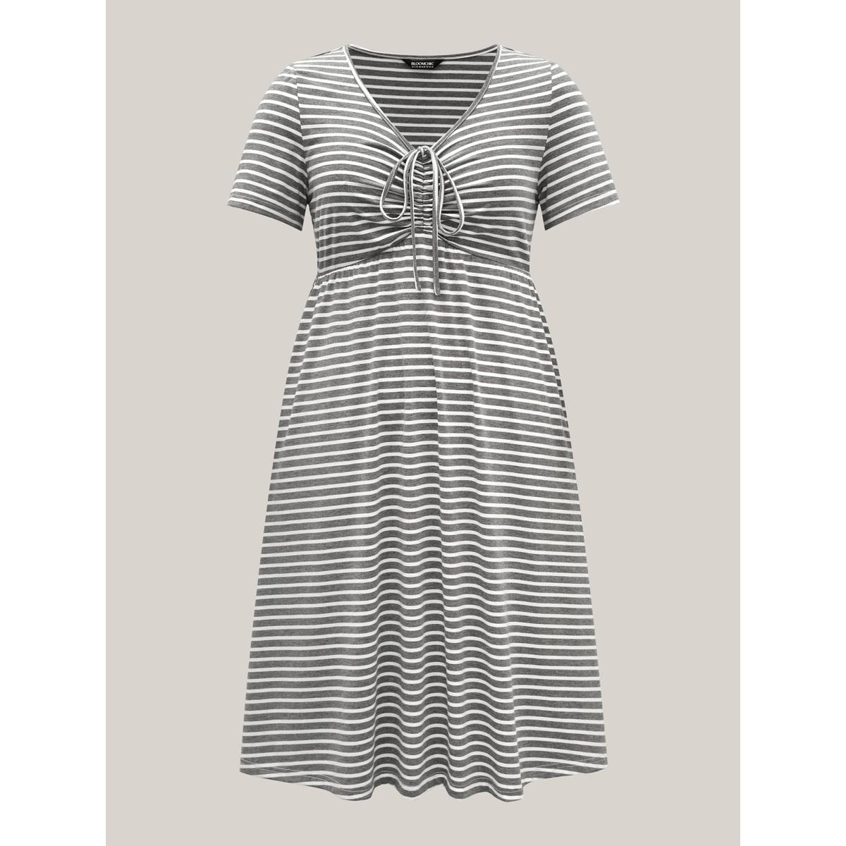Plus Size Gathered Front-Tie Pockets Midi Dress DarkGray Women Knit Dresses Bloomchic 14-16/1X Product Image