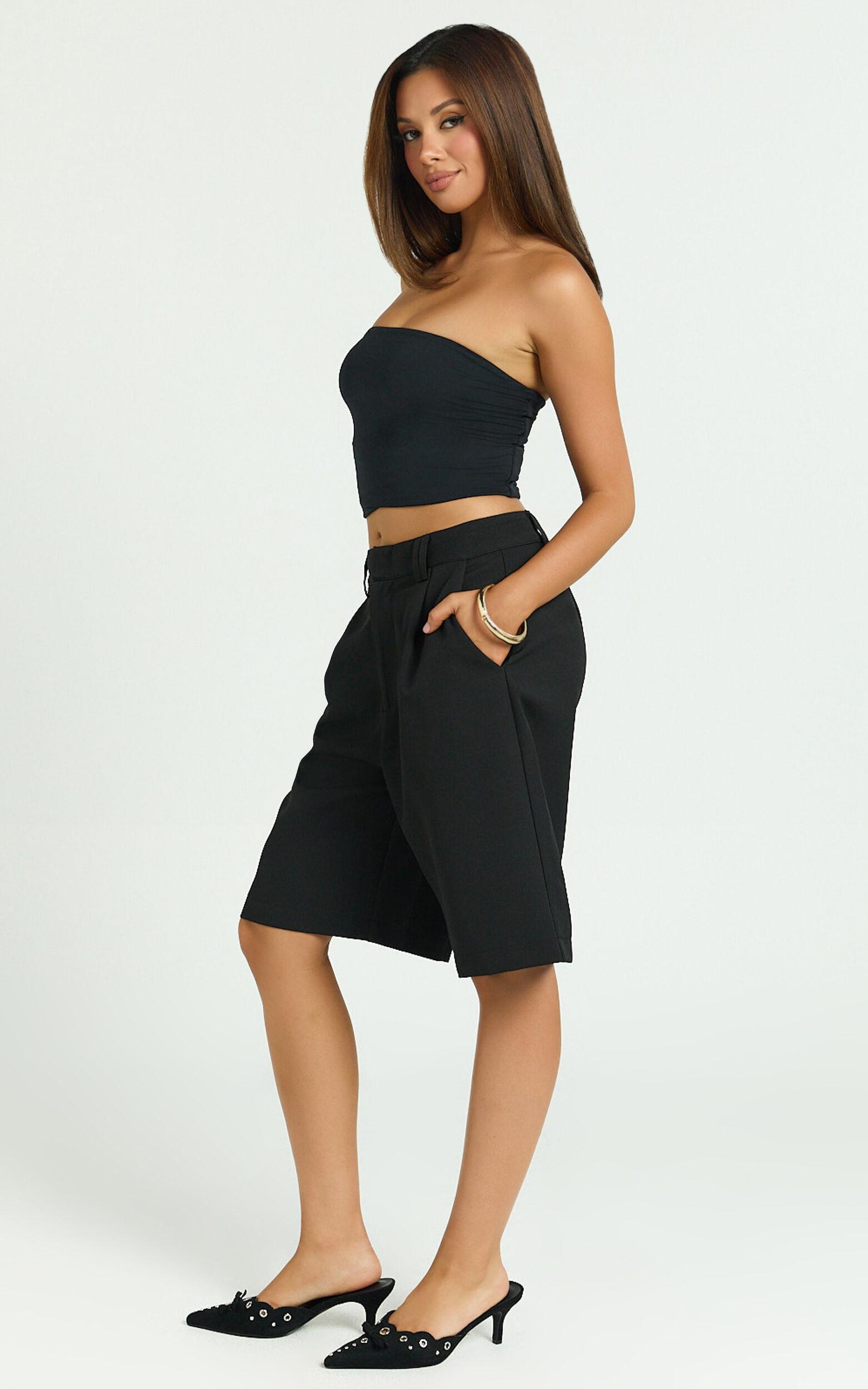 Nola Shorts - Mid Waist Bermuda Relaxed Fit Shorts in Black Product Image