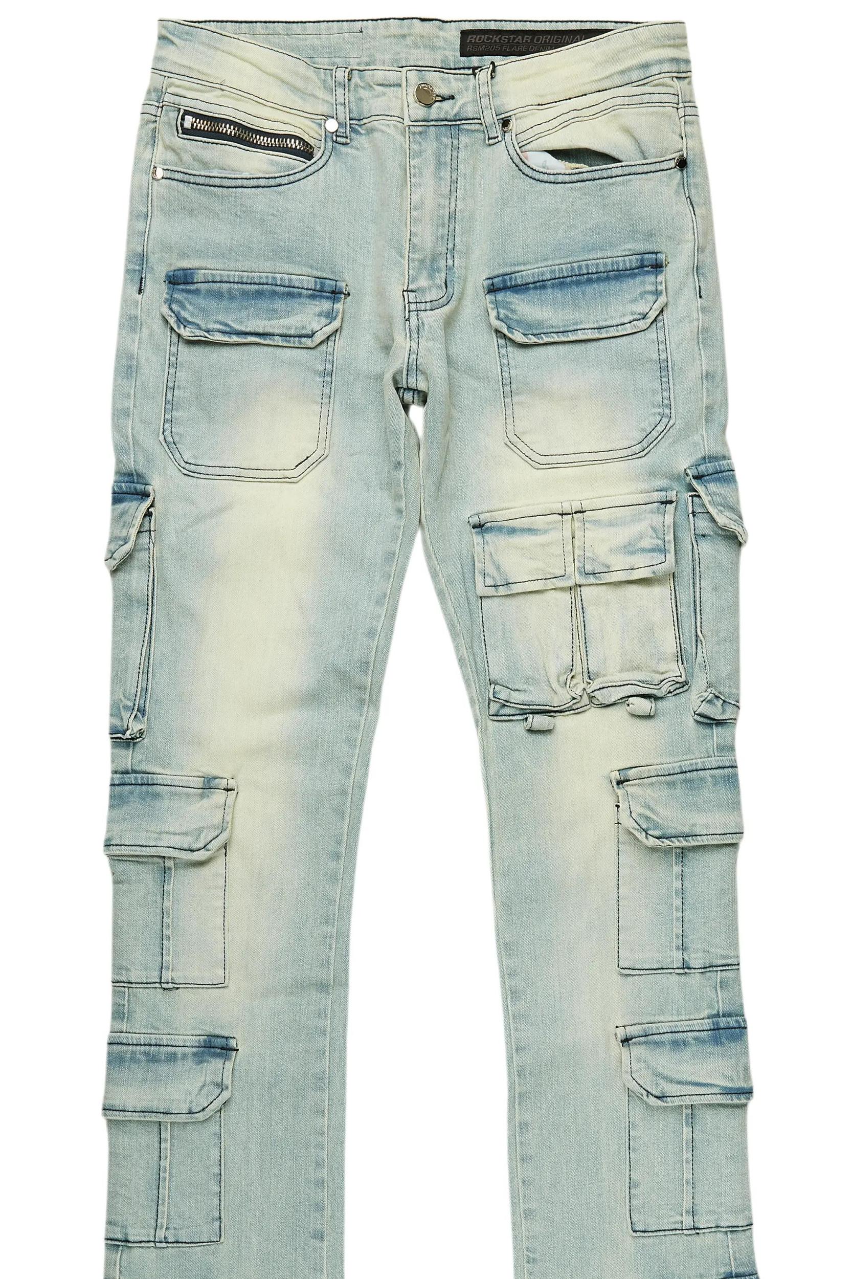 Valery Blue Stacked Flared Cargo Jean Male Product Image
