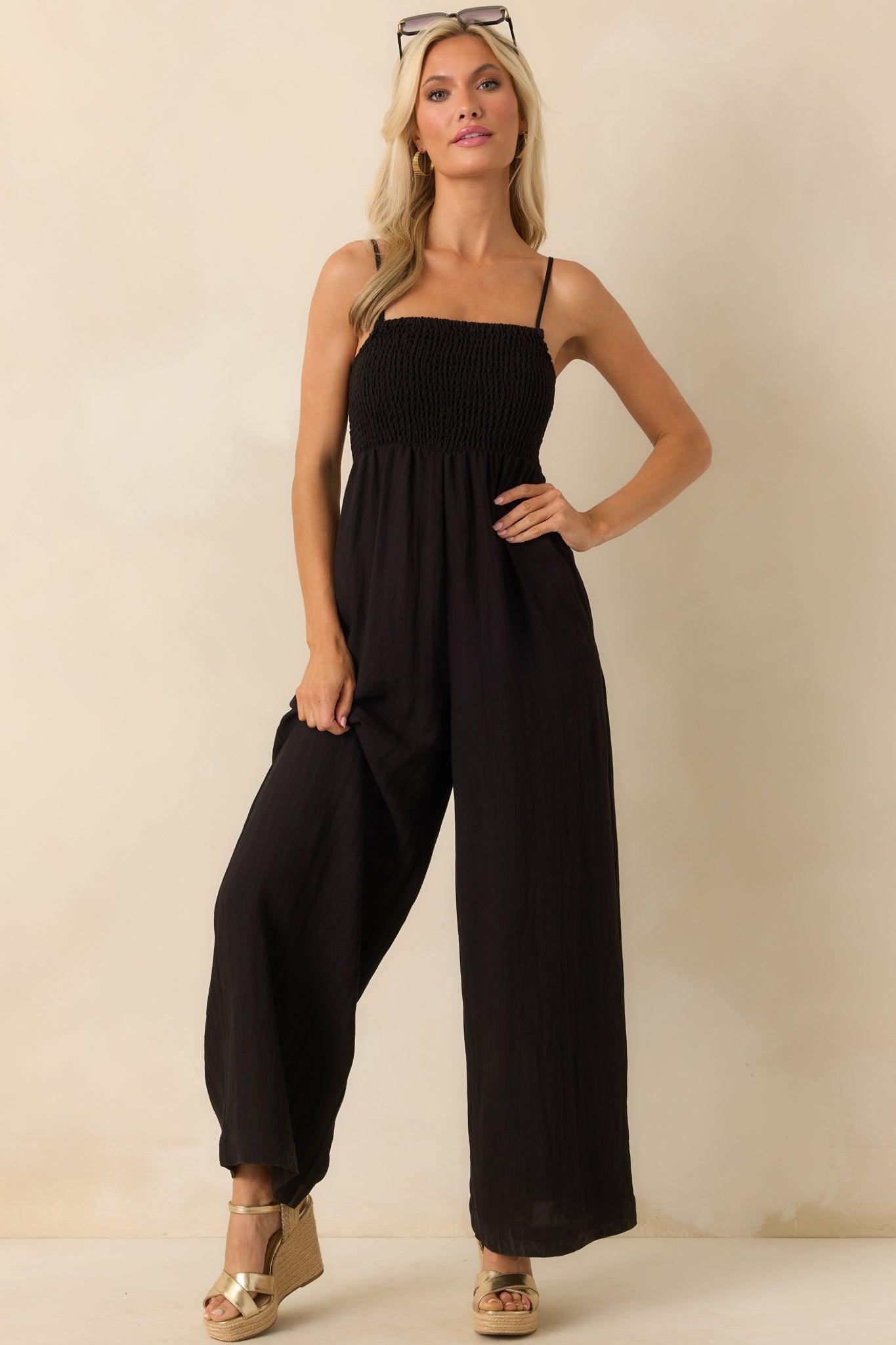 Z Supply Black Rayon Beachside Smocked Jumpsuit Product Image