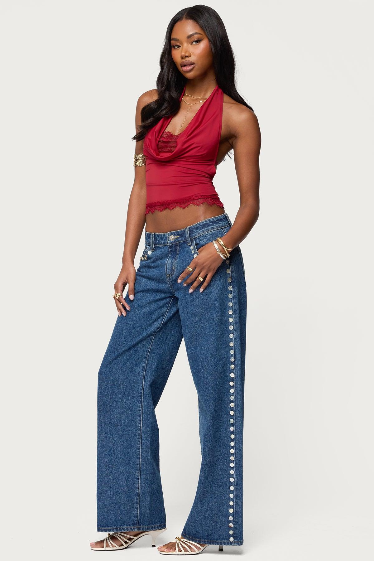 Layered Lacey Cowl Neck Halter Top Product Image