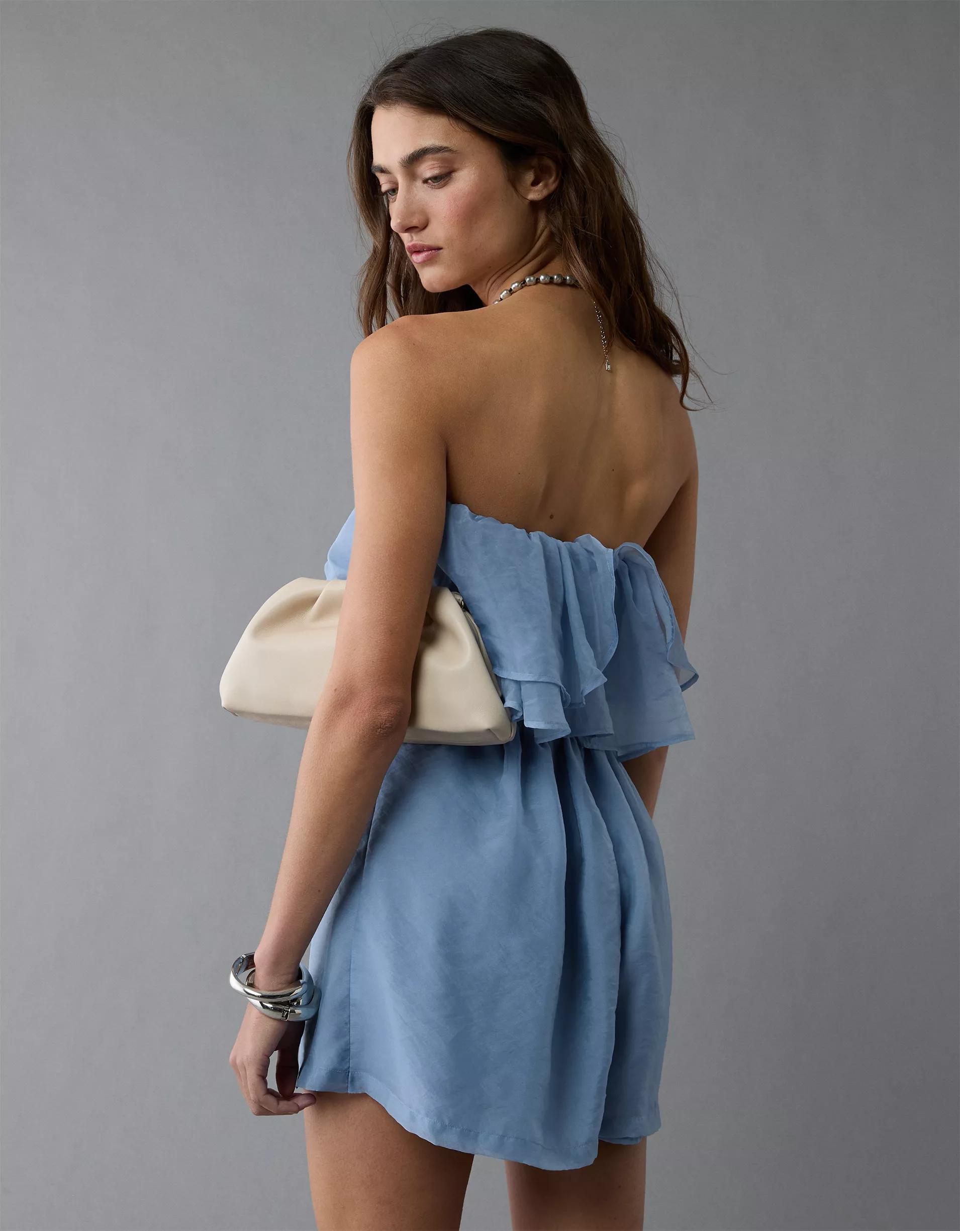 AE Strapless Organza Ruffle Romper Product Image