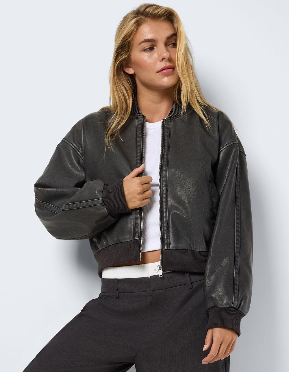 NOISY MAY Dixie Womens Faux Leather Bomber Jacket - BLACK Product Image