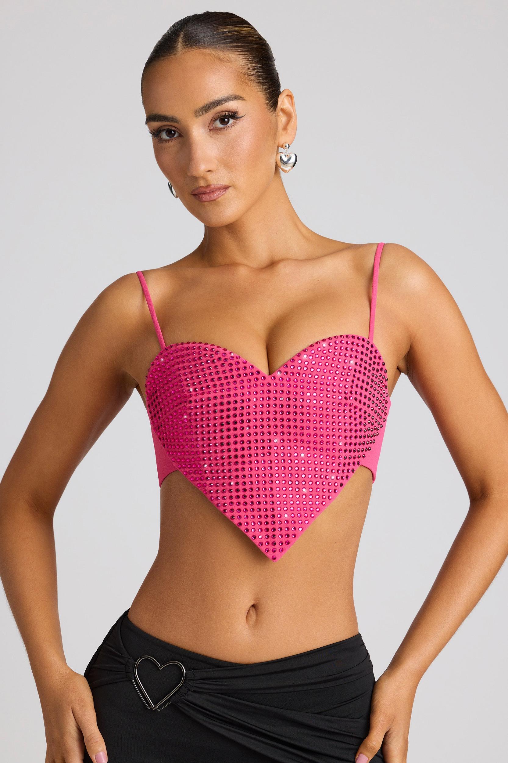 Embellished Heart Detail Crop Top in Magenta Product Image