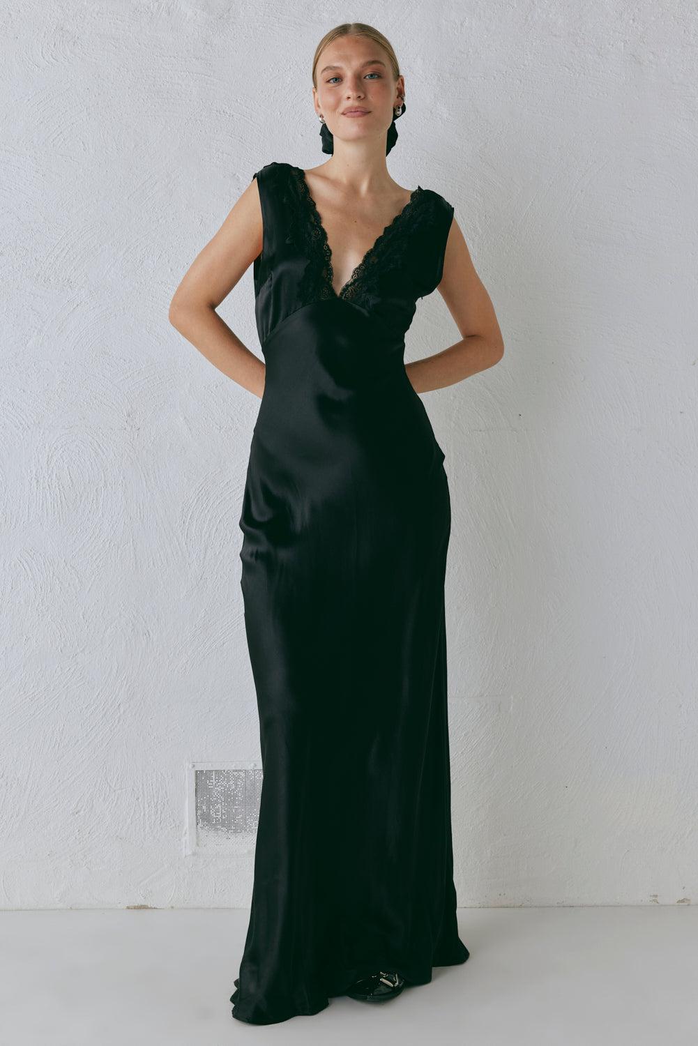 Tully Satin Maxi Dress Black Product Image