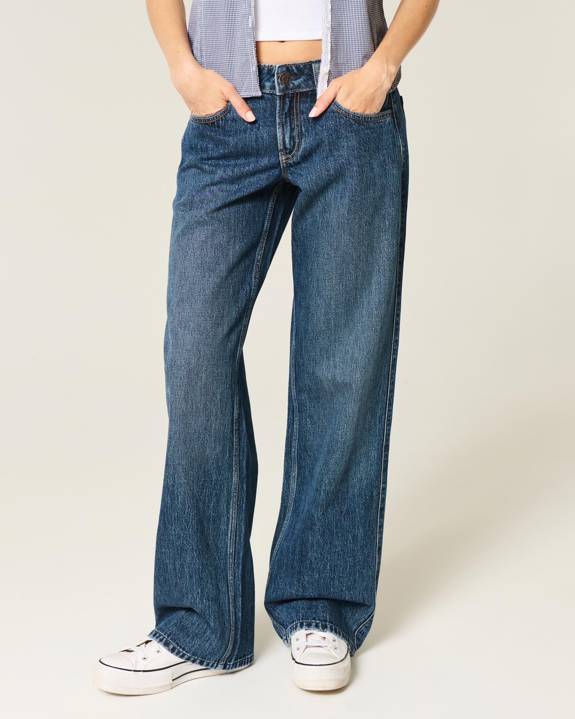 Low-Rise Dark Wash Baggy Jeans Product Image
