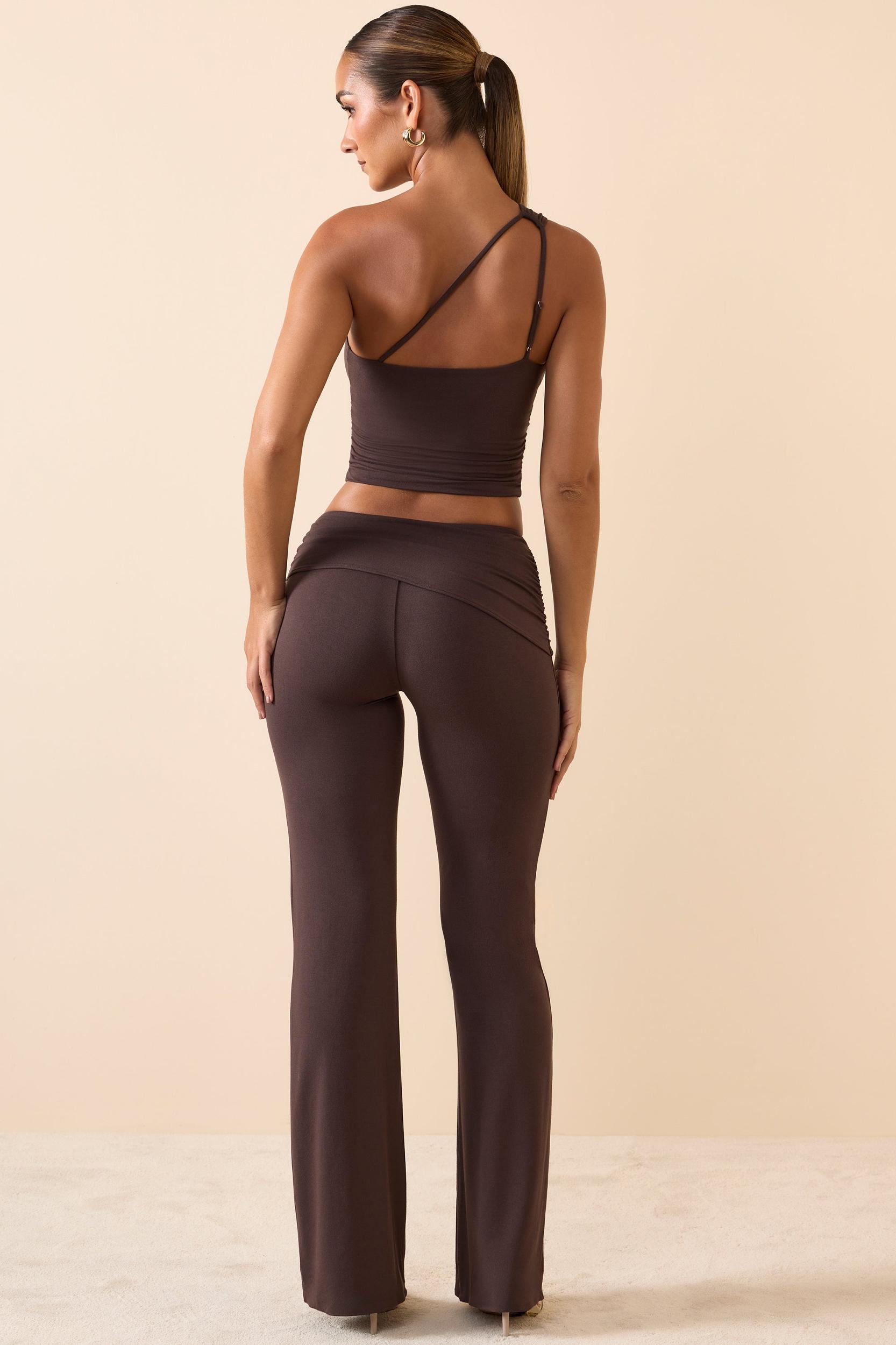 Mid-Rise Straight-Leg Trousers in Chocolate Brown Product Image