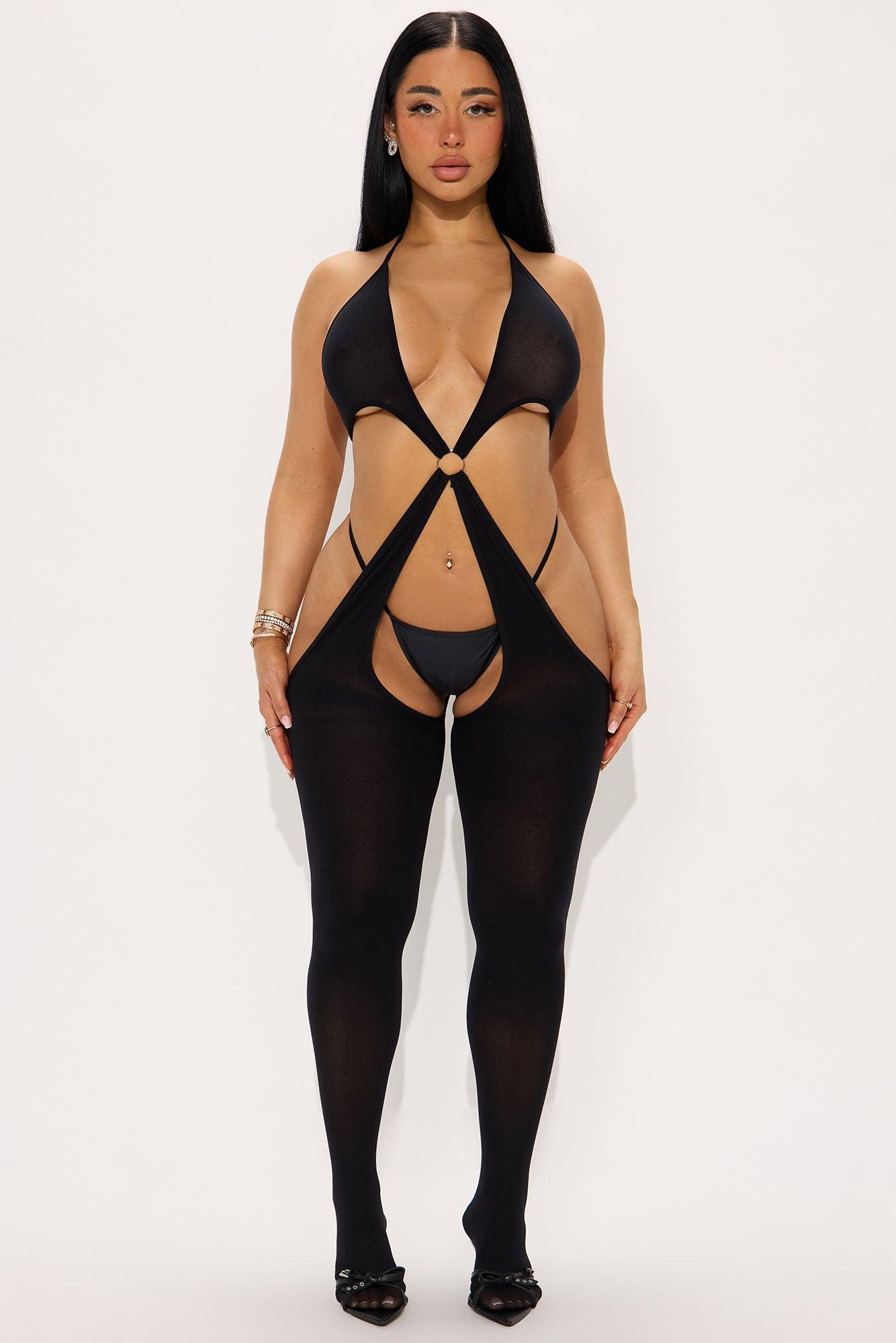 Your Biggest Temptation Cutout Jumpsuit Bodystocking - Black Product Image