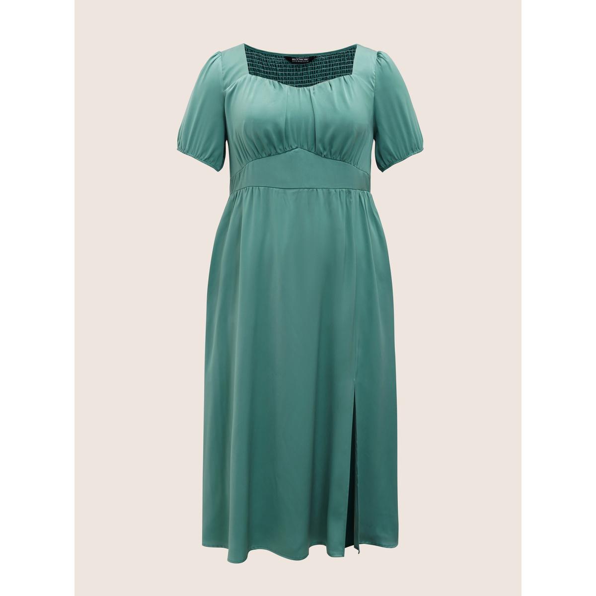 Plus Size Heart Neckline Shirred Gathered Maxi Dress Palemauve Women Elegant Gathered Heart neckline Short sleeve Curvy BloomChic 14-16/1X Product Image