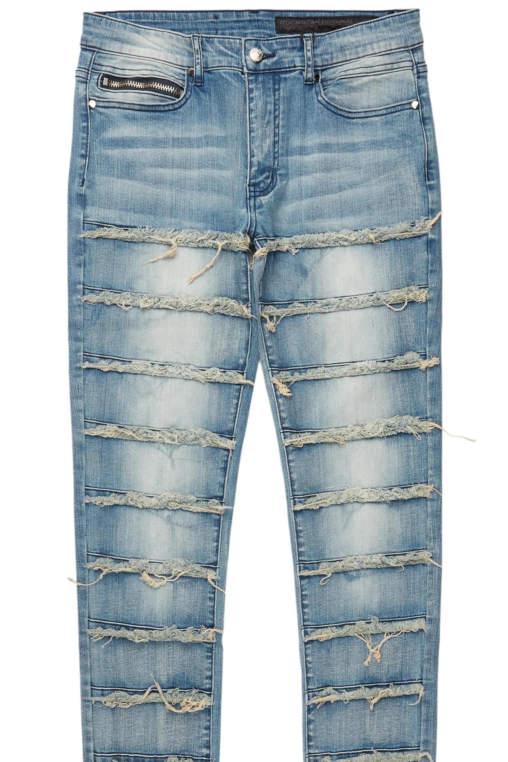 Waylon Rustic Blue Frayed Slim Fit Jean Male Product Image