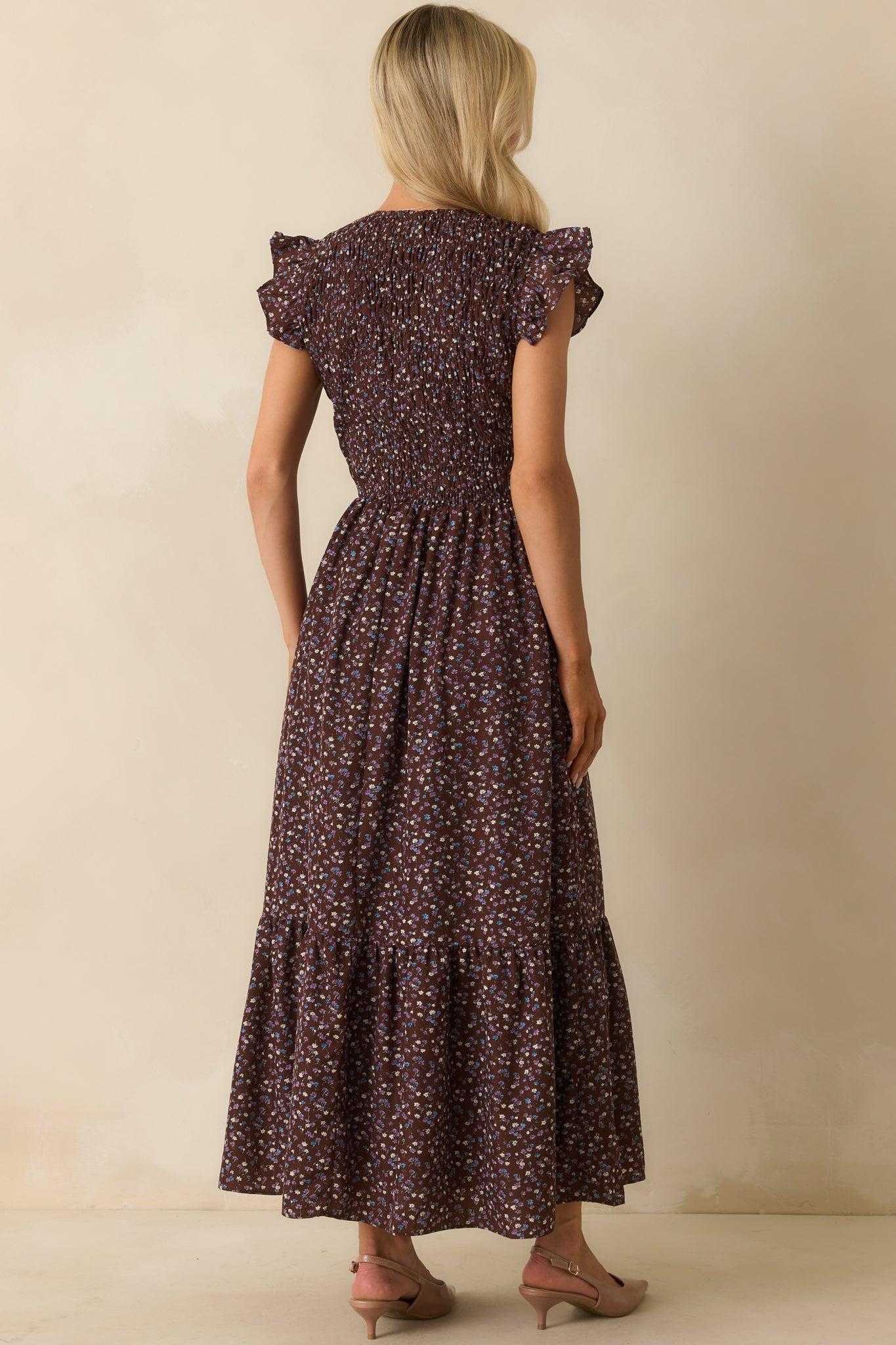 To Be Expected Chocolate Brown Multi Floral Print Maxi Dress L / Chocolate Brown Product Image