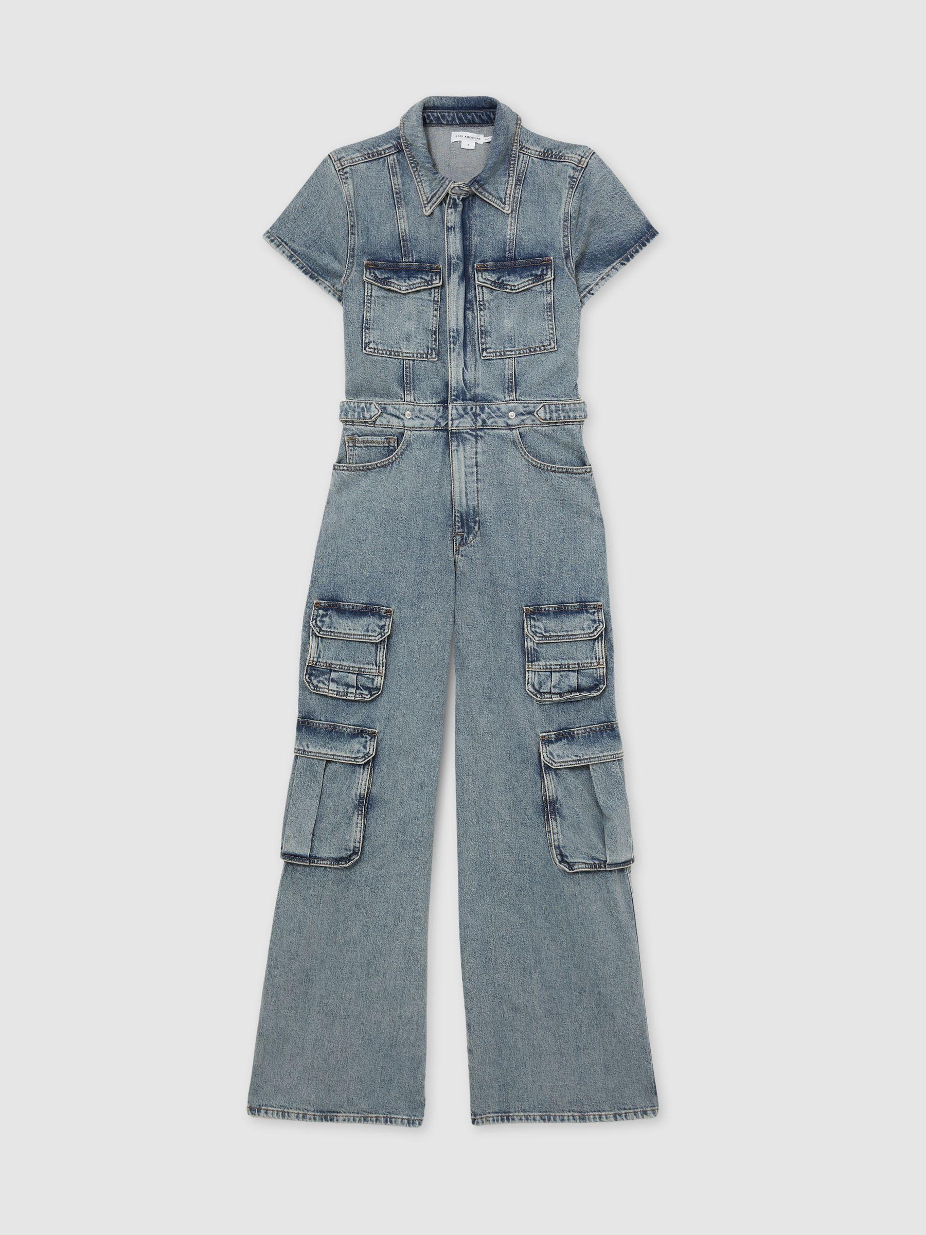 Good American Denim Cargo Jumpsuit in Indigo Product Image