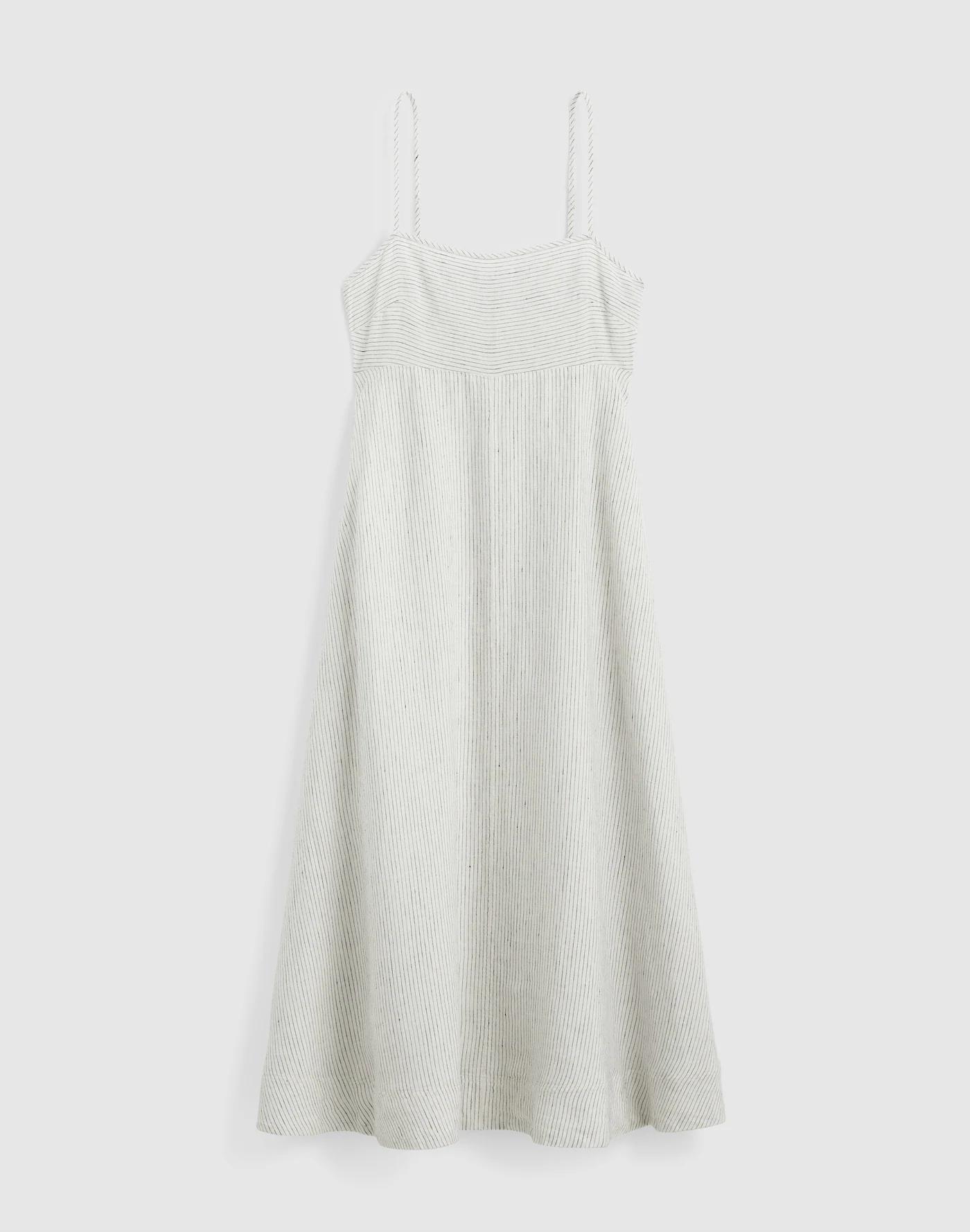Striped Empire-Waist Midi Dress in 100% Linen Product Image