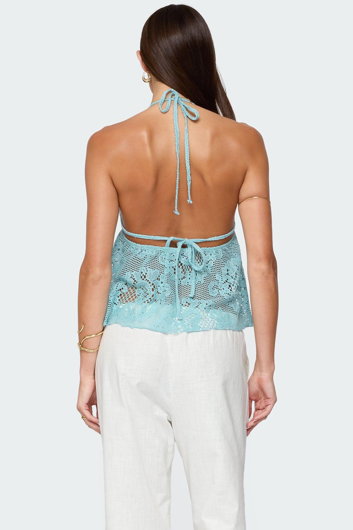 Sheer Crochet Babydoll Halter Top Product Image