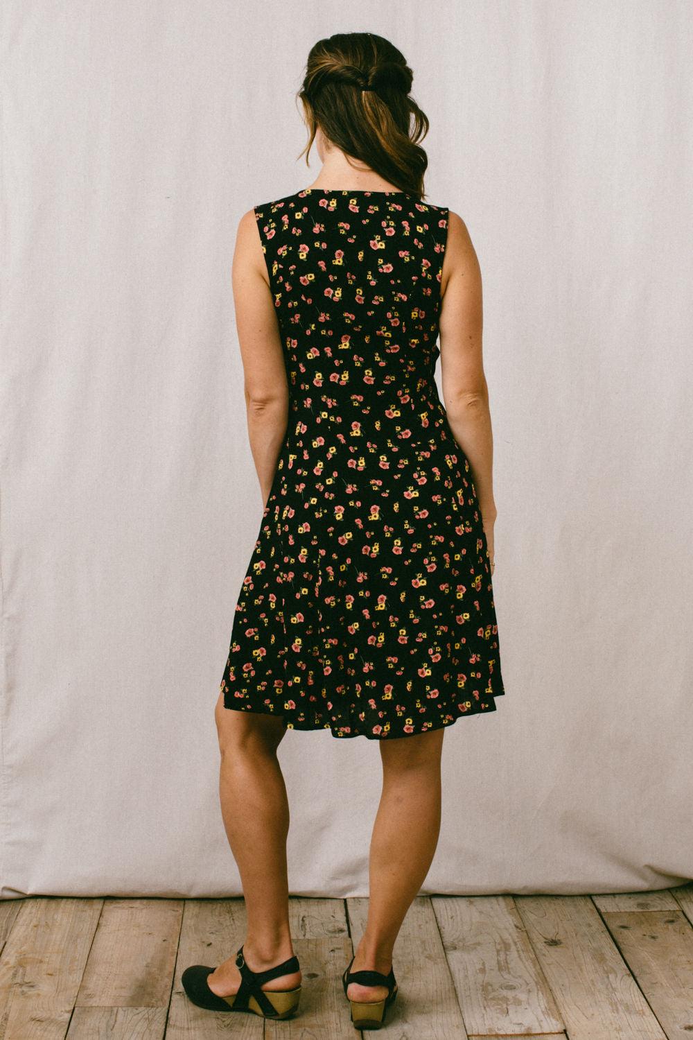 Thea Dress in Black Floral Challis Product Image