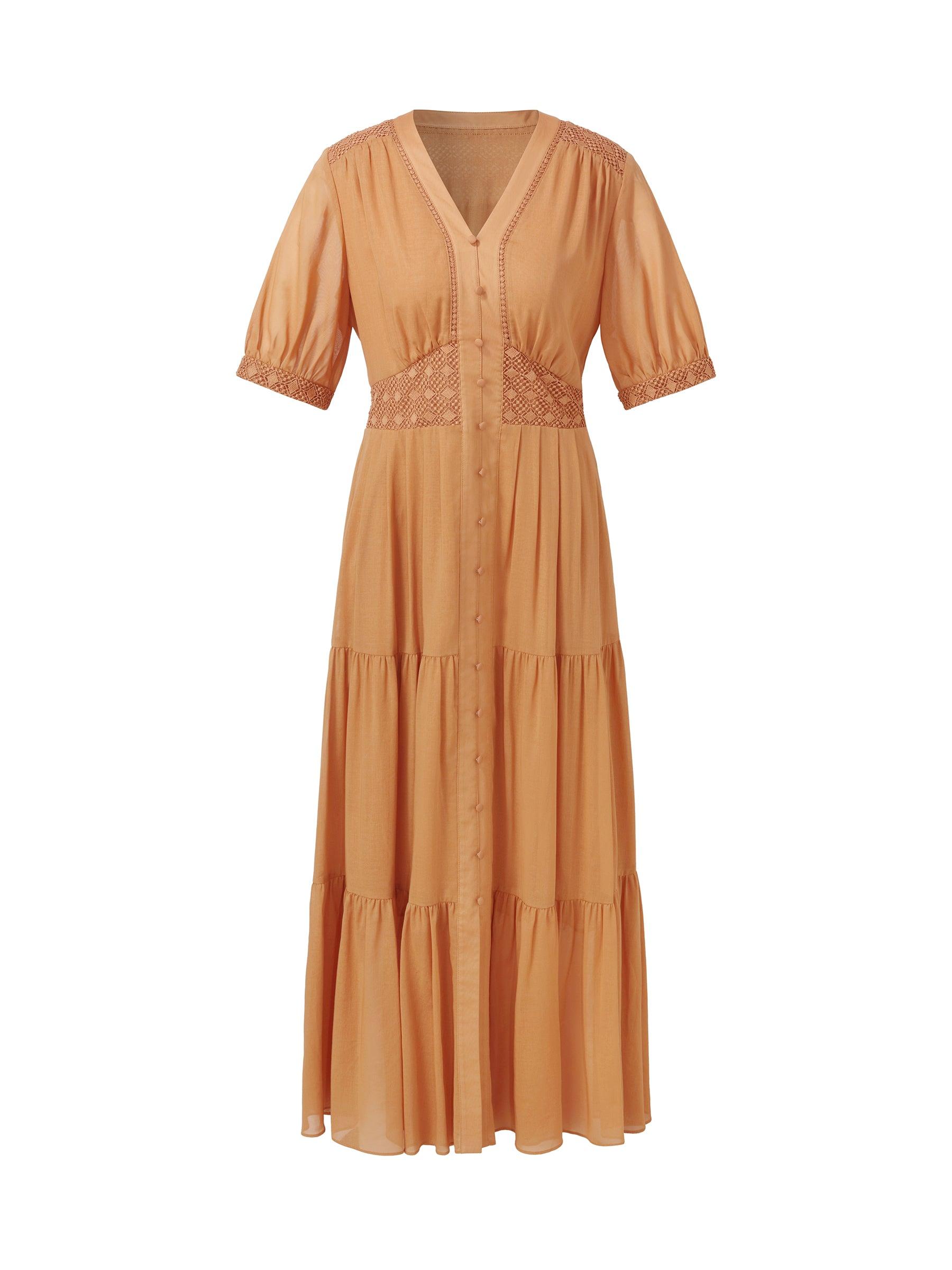 100% Cotton Patchwork Lace Embroidered Women Maxi Dress Product Image