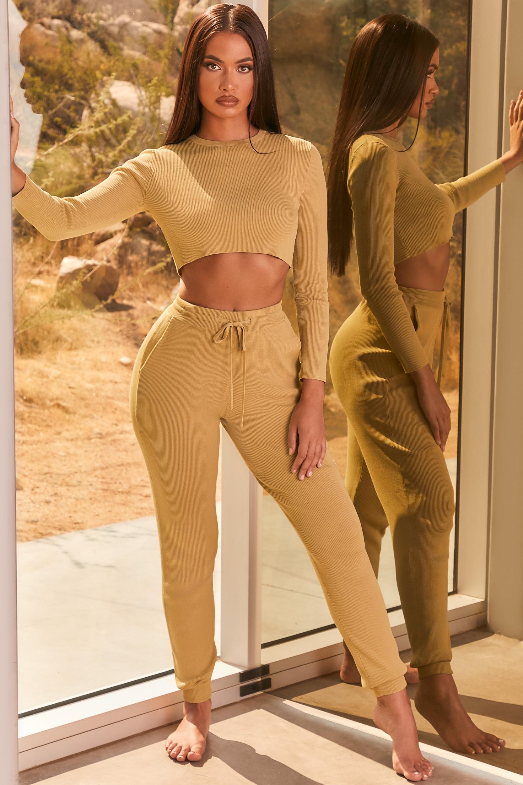 Influencer Ribbed Knit Joggers in Olive Female Product Image