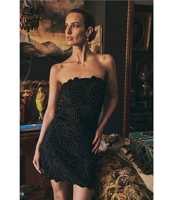 Layered With Love Samantha Strapless Embroidered Floral Velvet Jacquard Mini Dress Product Image