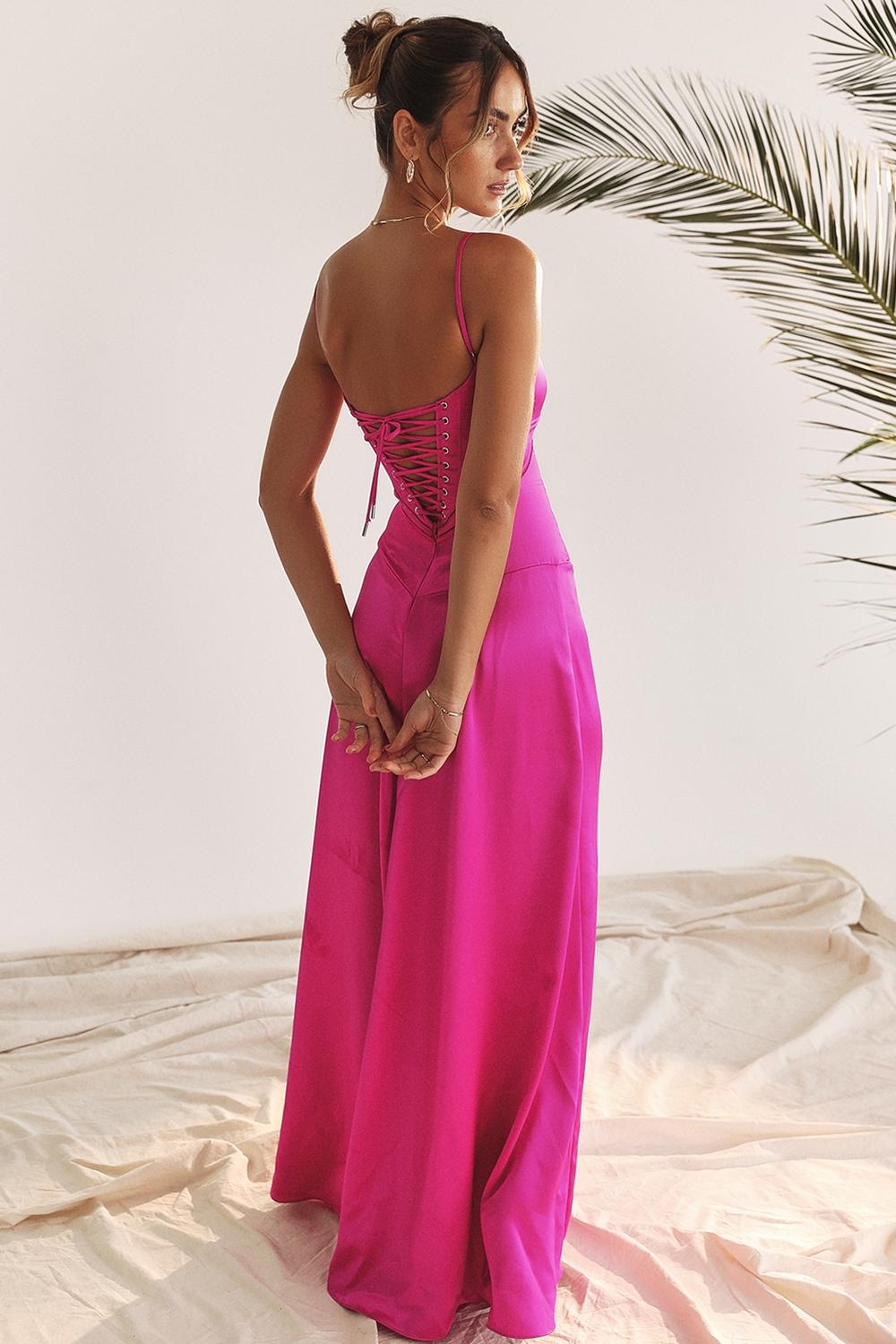 Anabella  fuchsia lace up maxi dress Product Image