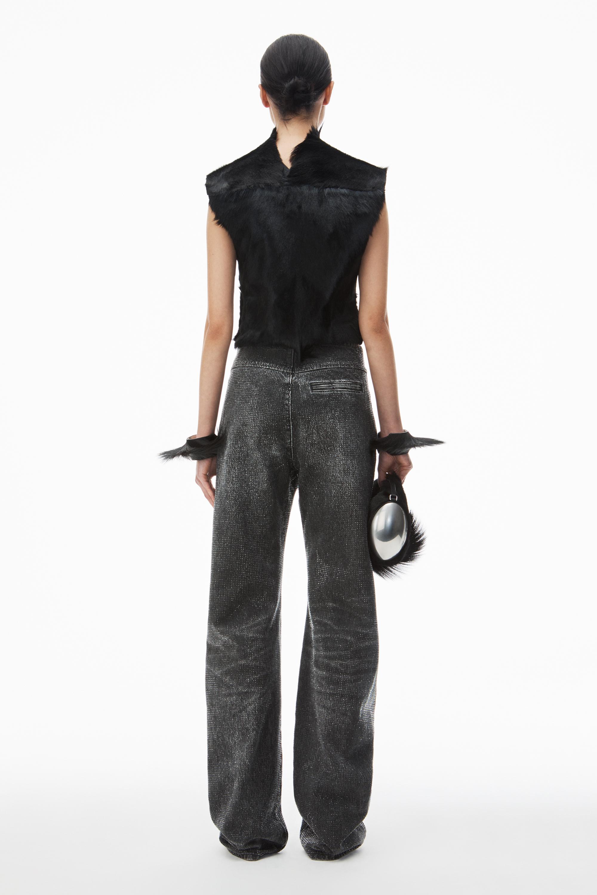 Clear Crystal Hotfix Moto Pant In Cotton Denim Product Image