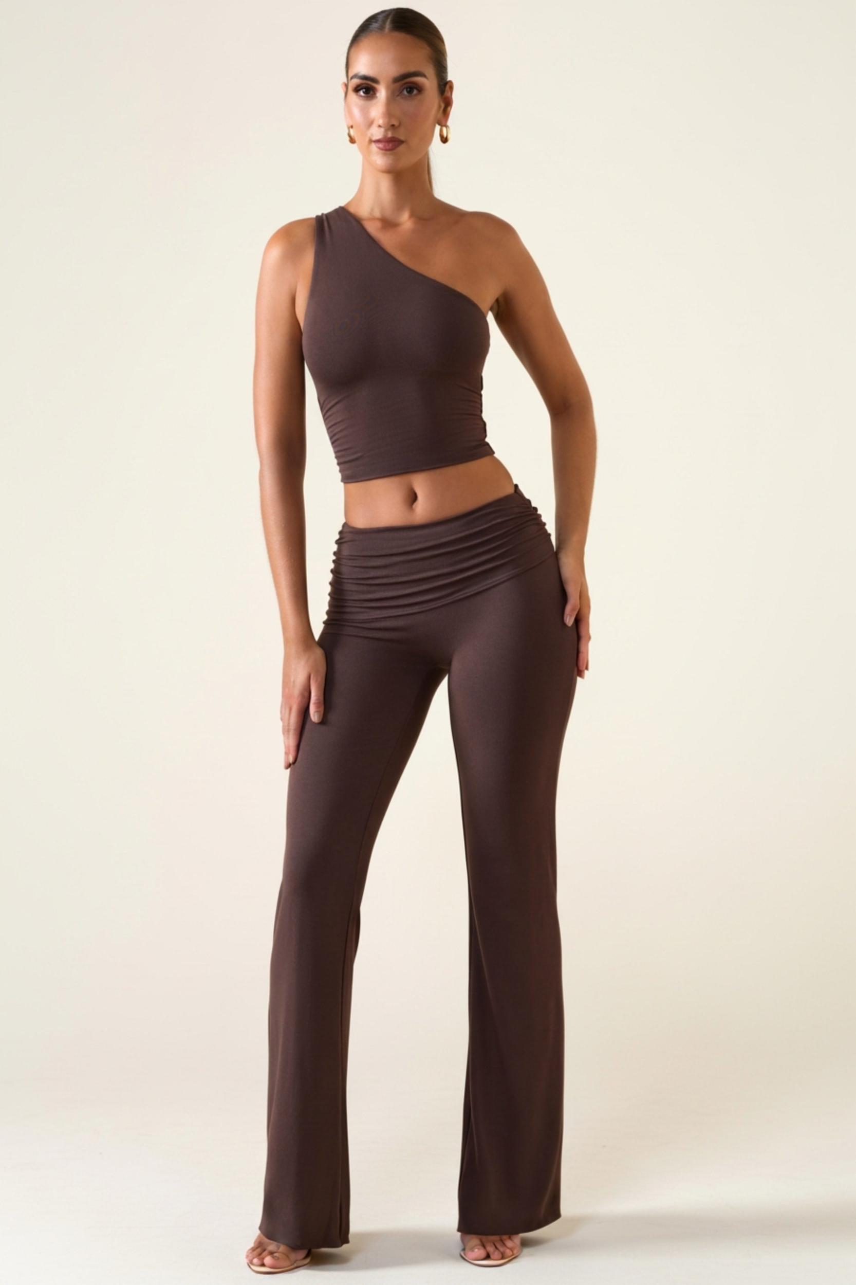 Mid-Rise Straight-Leg Trousers in Chocolate Brown Product Image