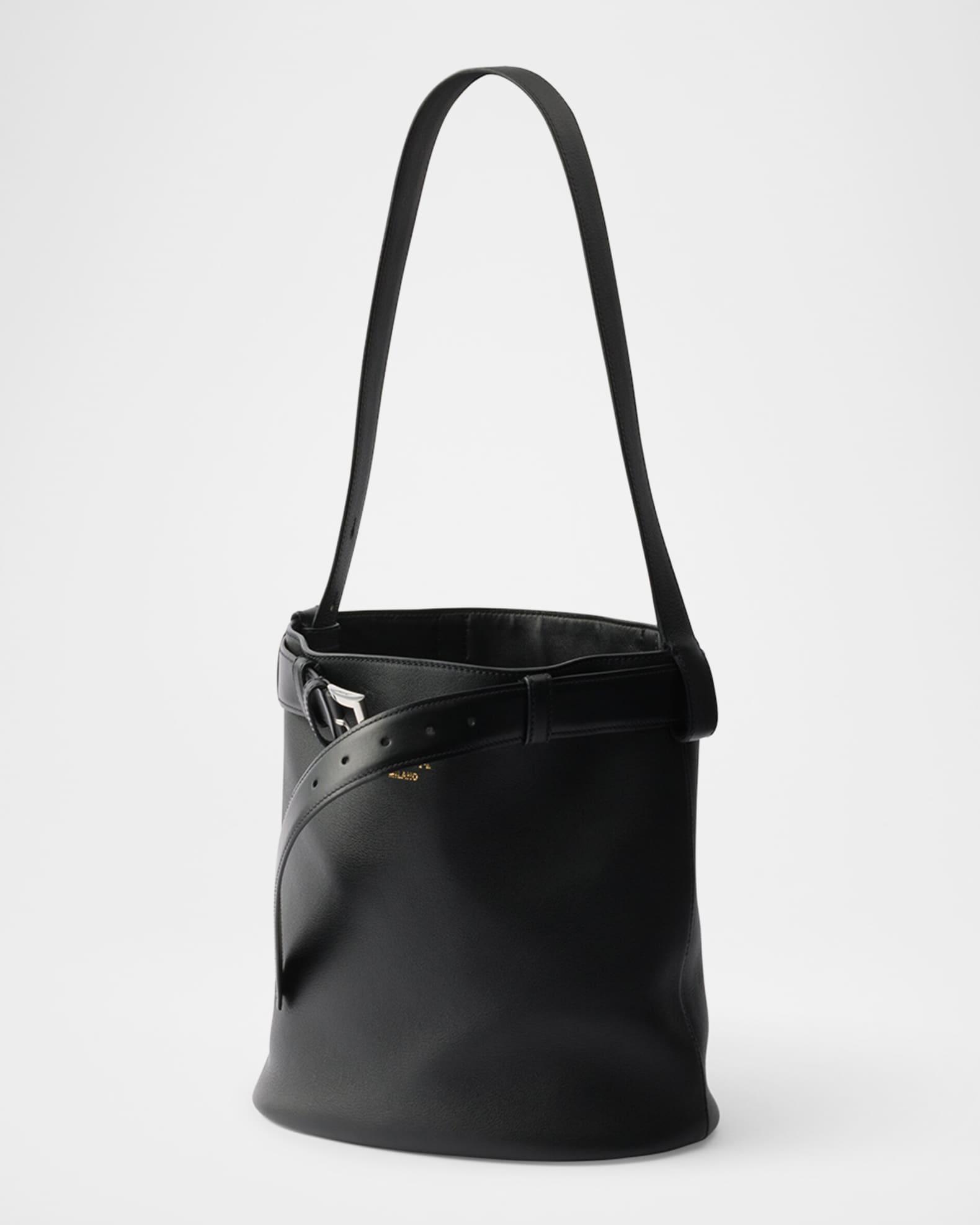Buckle Leather Bucket Bag with Belt Product Image