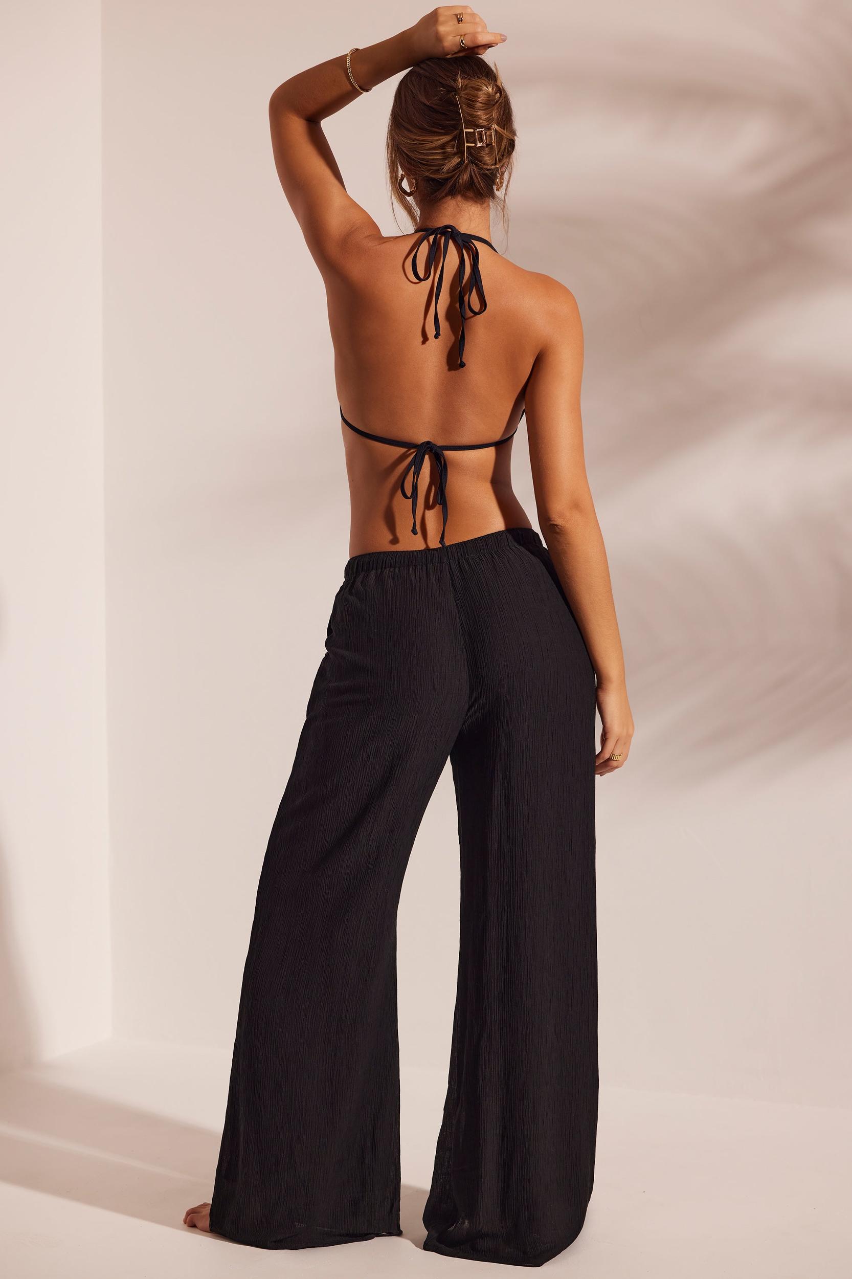 Crinkle Textured Beach Trousers in Black Product Image
