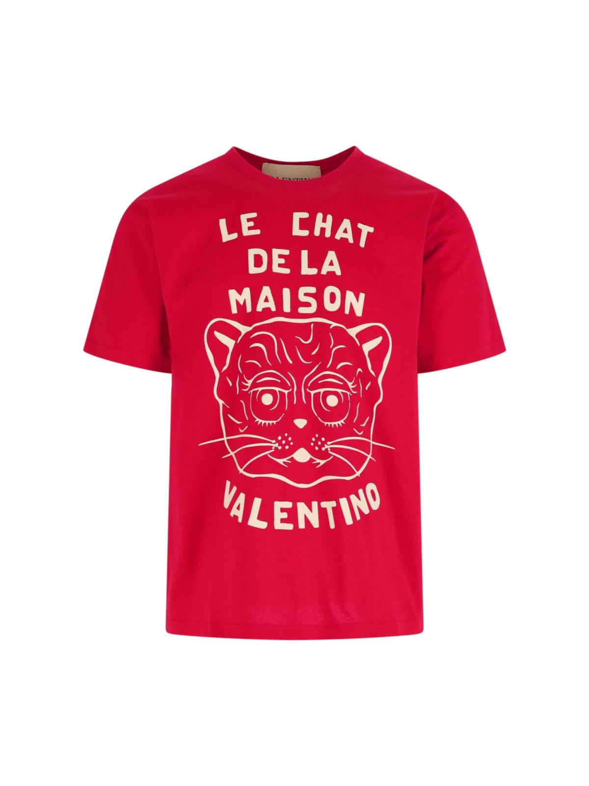 VALENTINO Graphic Print House Cat Crew Neck T-shirt In Red Product Image