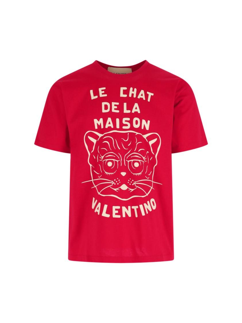 VALENTINO Graphic Print House Cat Crew Neck T-shirt In Red Product Image