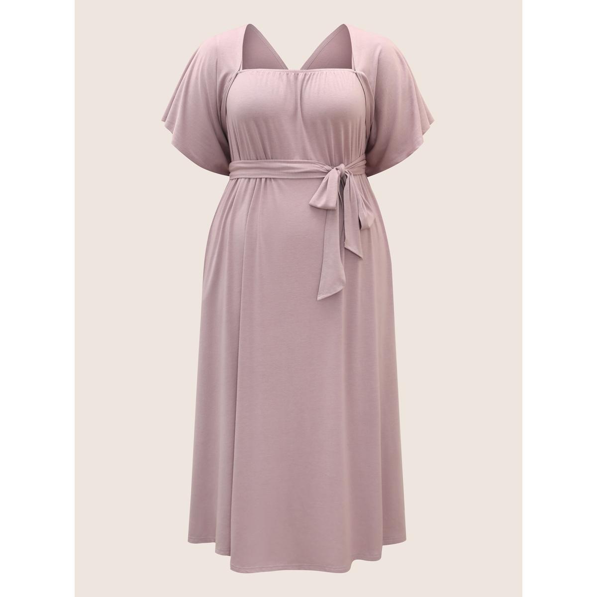 Plus Size Everywhere Dress - Monochromatic Wrap Dress Lavender Women Elegant Belted V-neck Sleeveless Curvy BloomChic 12/L Product Image
