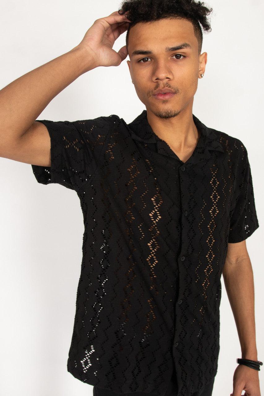 Laser Cut Diamond Pattern Button Up Shirt Product Image