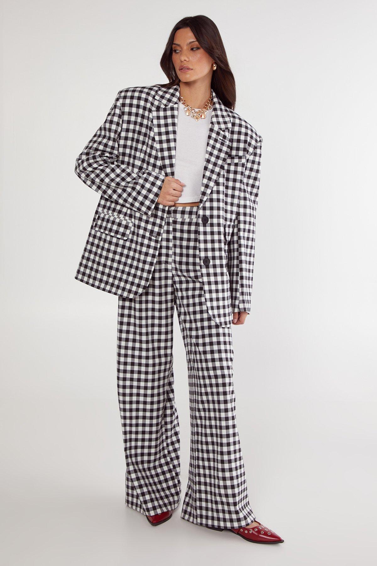 Gingham Tailored Wide Leg Pant Product Image
