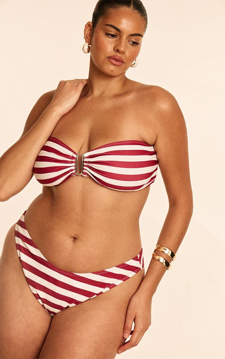 Plus Burgunday Stripe U Bar Bandeau Bikini Top Product Image