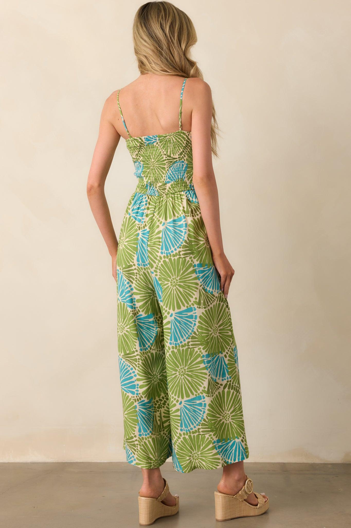 Something Light And Easy Green Floral Linen Blend Jumpsuit Product Image