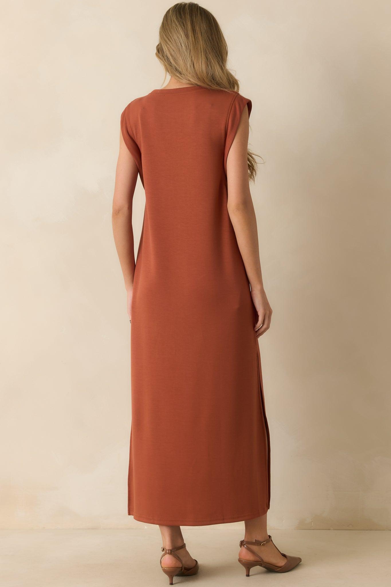 Between Now And Then Terracotta Cotton Sleeveless Maxi Dress L / Terracotta Product Image