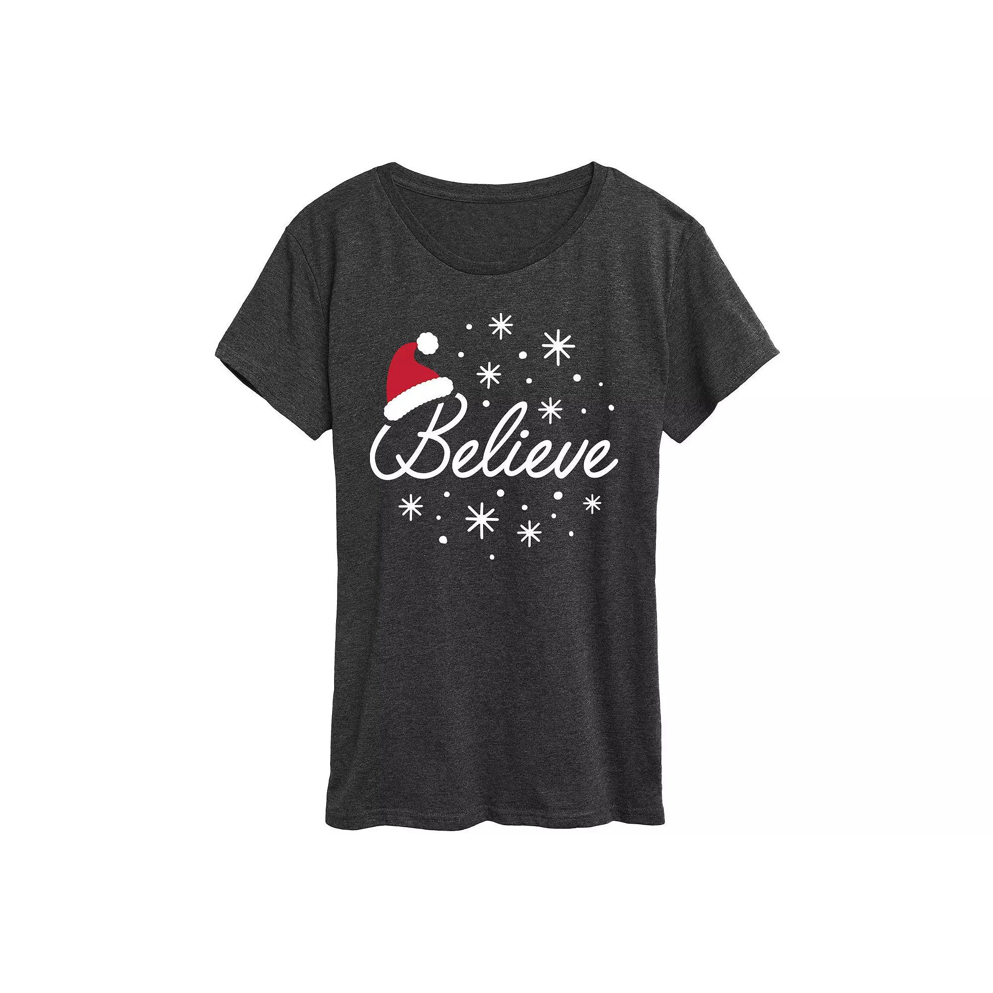 Plus Believe With Santa Hat Graphic Tee, Women's,  Product Image