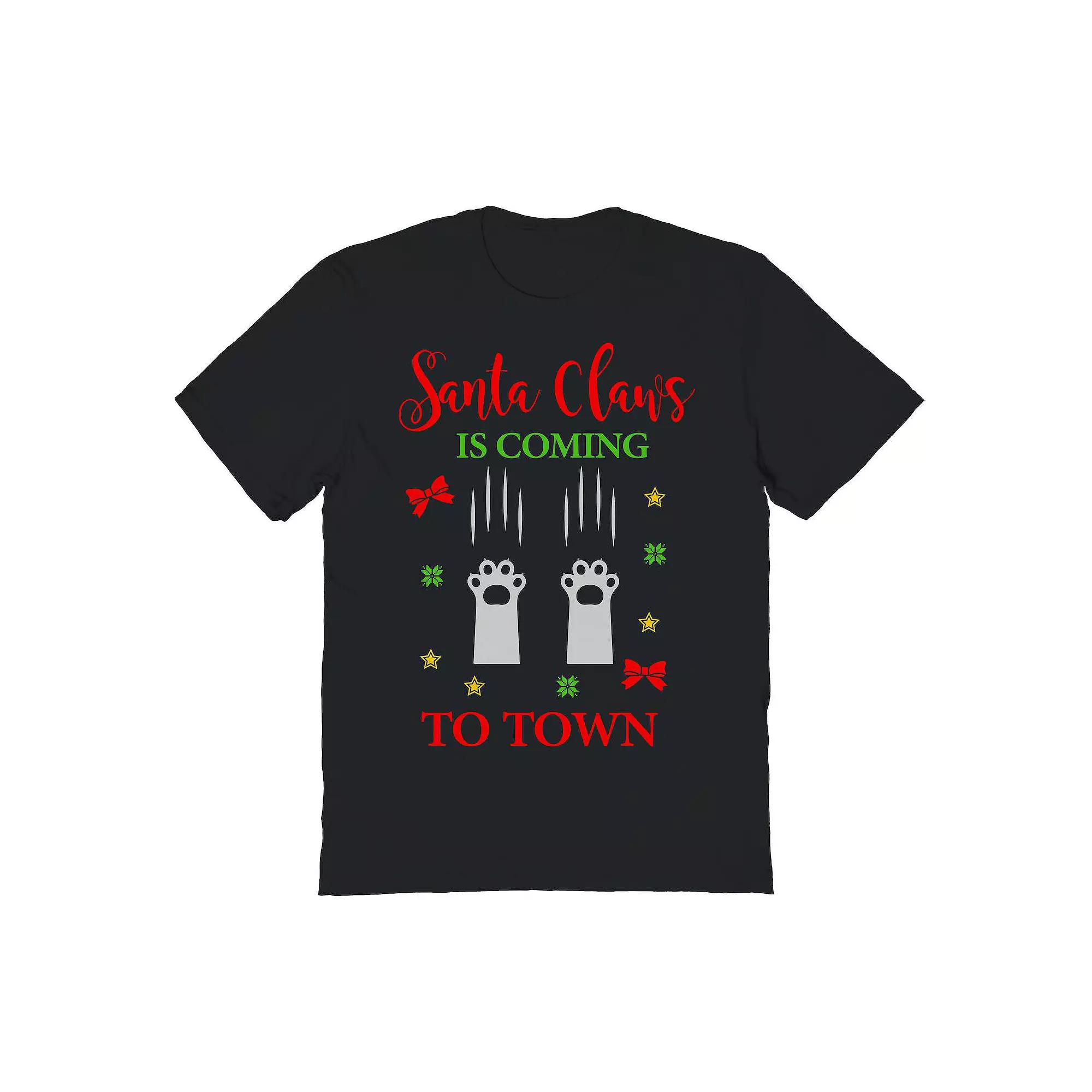 Men's Cat Santa Paws Christmas Graphic Tee, Adult Unisex,  Product Image