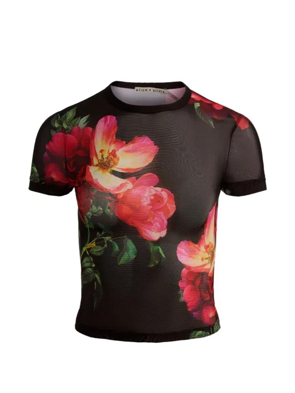 ALICE AND OLIVIA Tess Floral Crew-neck T-shirt In Black Product Image