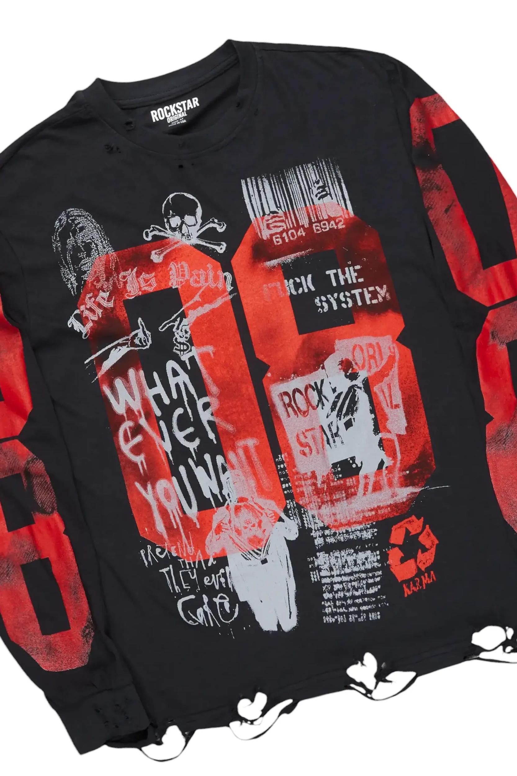 Grill Black Long Sleeve T-Shirt & Petrus Stacked Flare PU Jean Bundle Male Product Image