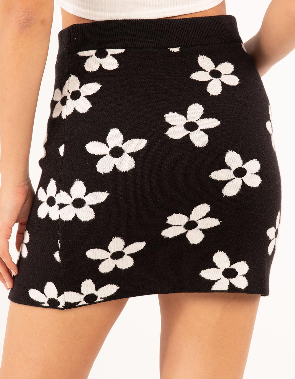 FULL TILT Floral Sweater Skirt - BLK/WHT Product Image